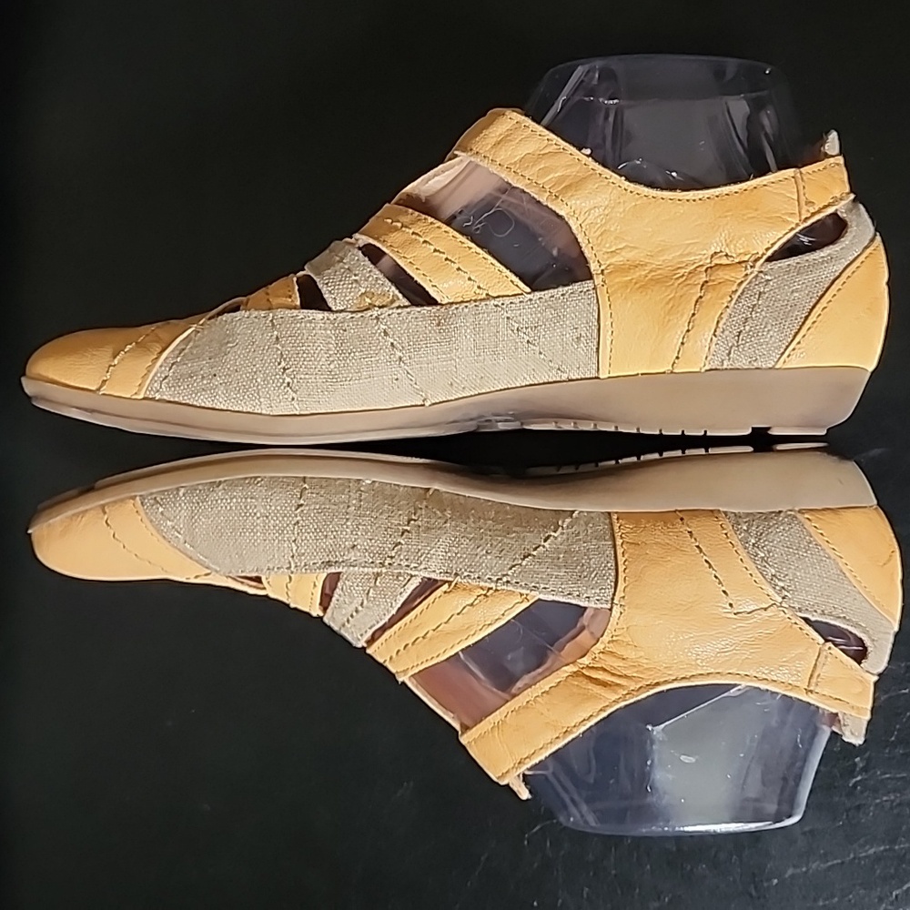 Khrio Yellow Fisherman T-Strap Leather and Canvas Sandal Women's EU 38 - Picture 8 of 11